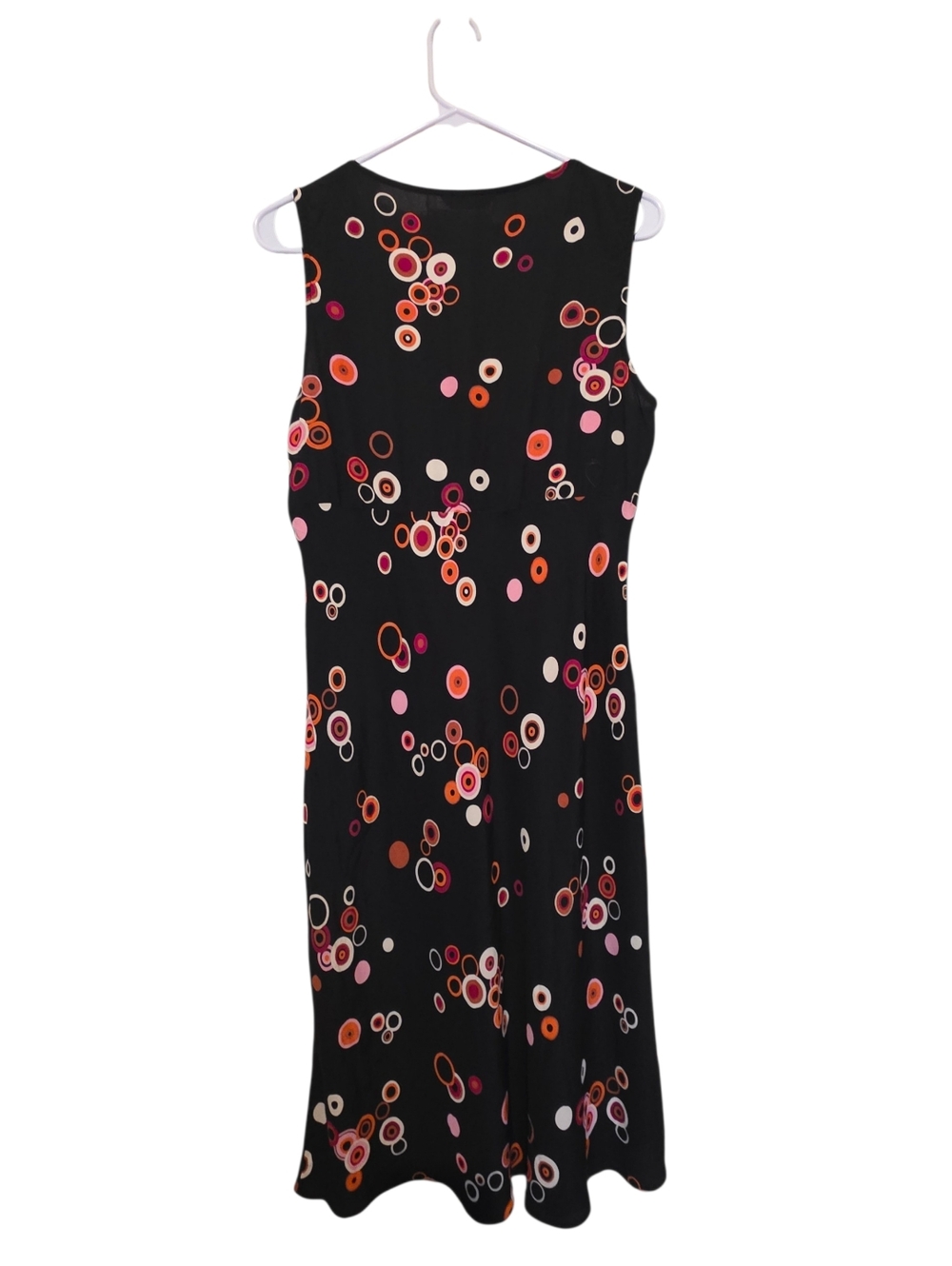 Marks & Spencer Vintage 1990s Black Midi Circle Print Sleeveless Dress Sz 14 UK
